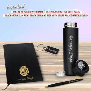Police Officer Set- Engraved Bottle, Metal Keychain, Pen & A5 Diary.