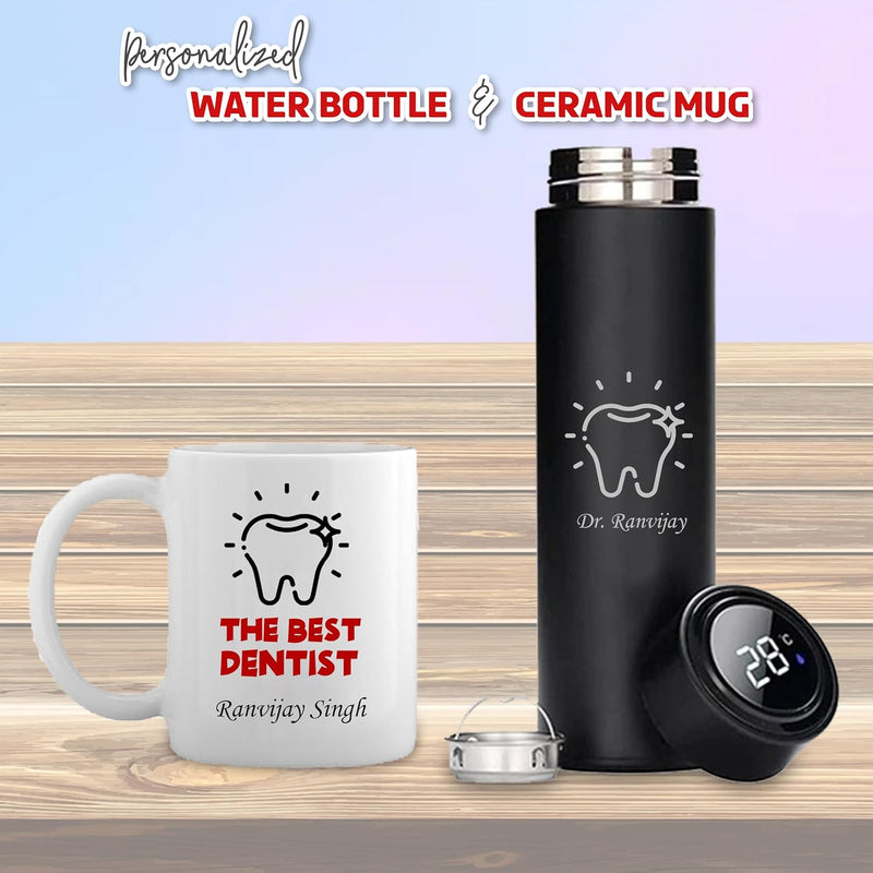 Dentist Combo-Stylish Black Bottle with Dentist Logo & Dental Theme Coffee Mug.