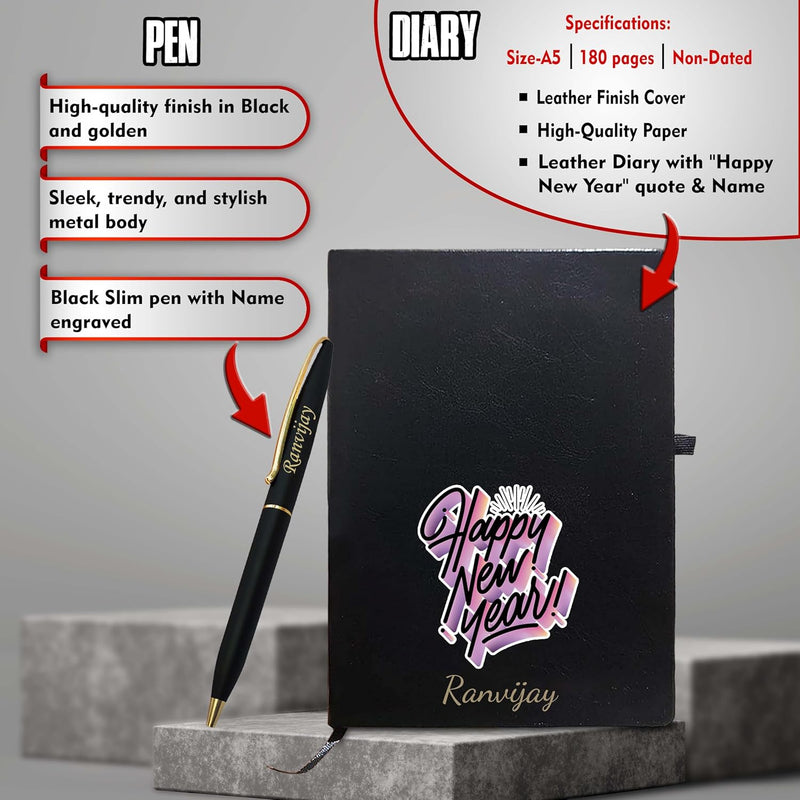 New Year Hamper Combo (Black) - Infinity Calendar, Slim Pen & Leather Diary