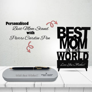 Personalized Pen & Box with 'Best Mom in the World' Acrylic Stand.