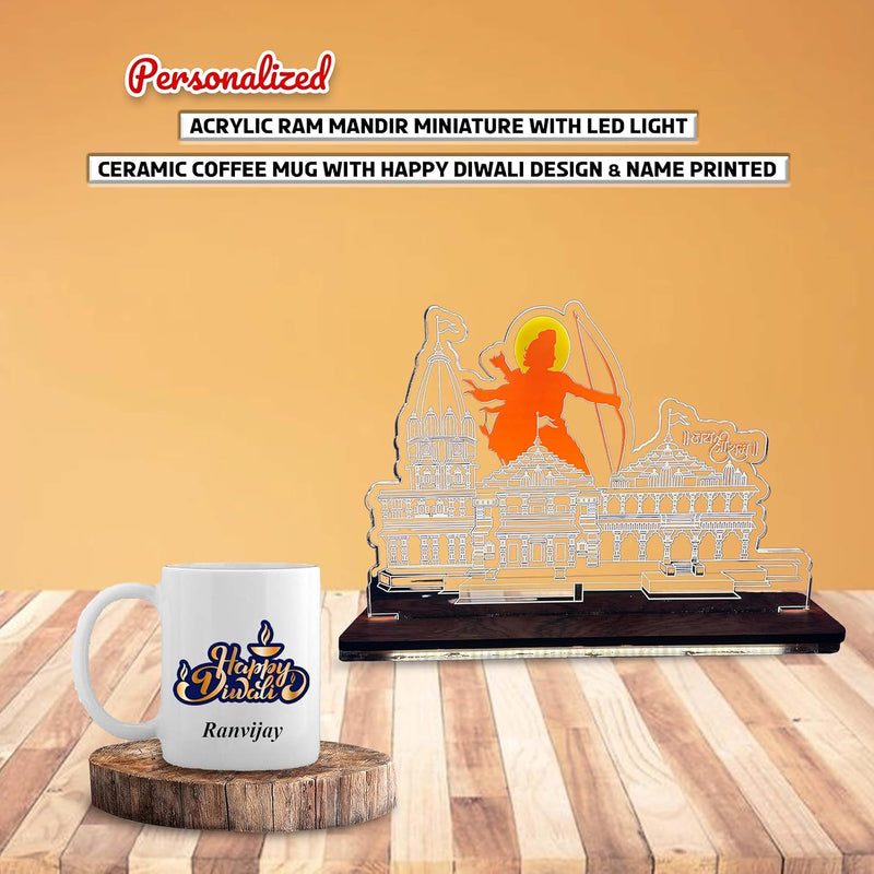 Diwali Gift Set - Acrylic Ram Mandir Miniature & Diwali Mug