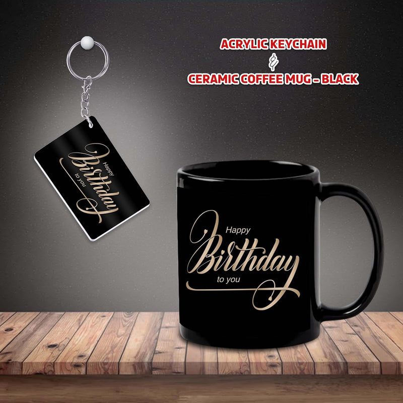 Black Ceramic Birthday Theme Mug & Keychain.