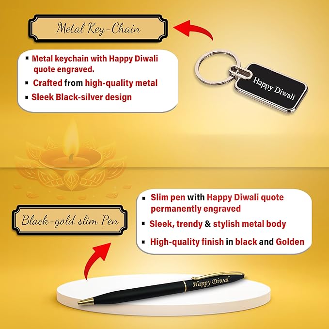 Diwali set for Men - Leather Wallet, Slim Pen & Metal Keychain