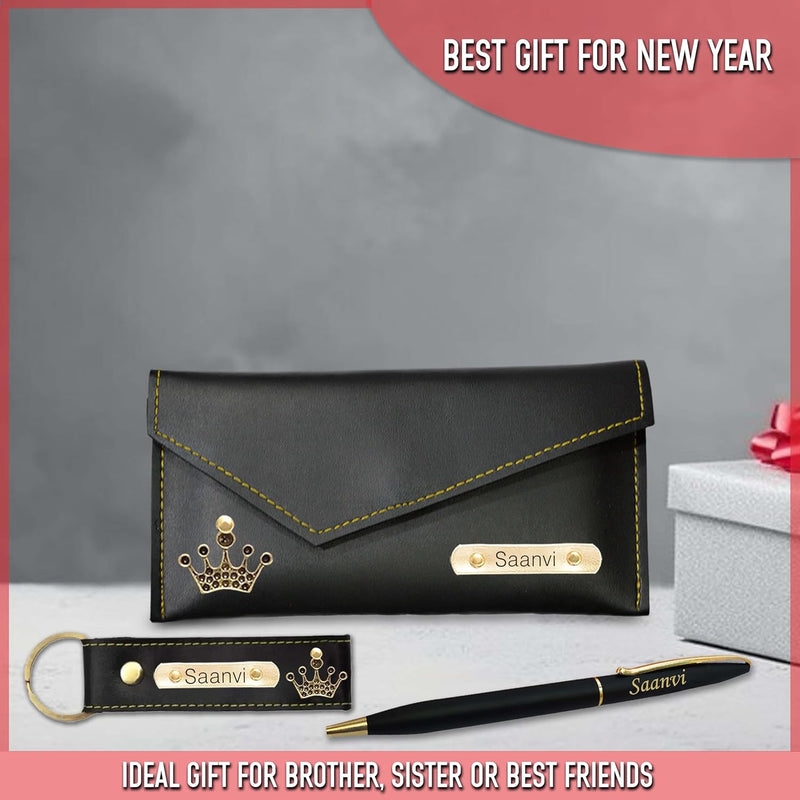 New Year Gift Hamper for Women - Pen, Leather Keychain & Leather Clutch