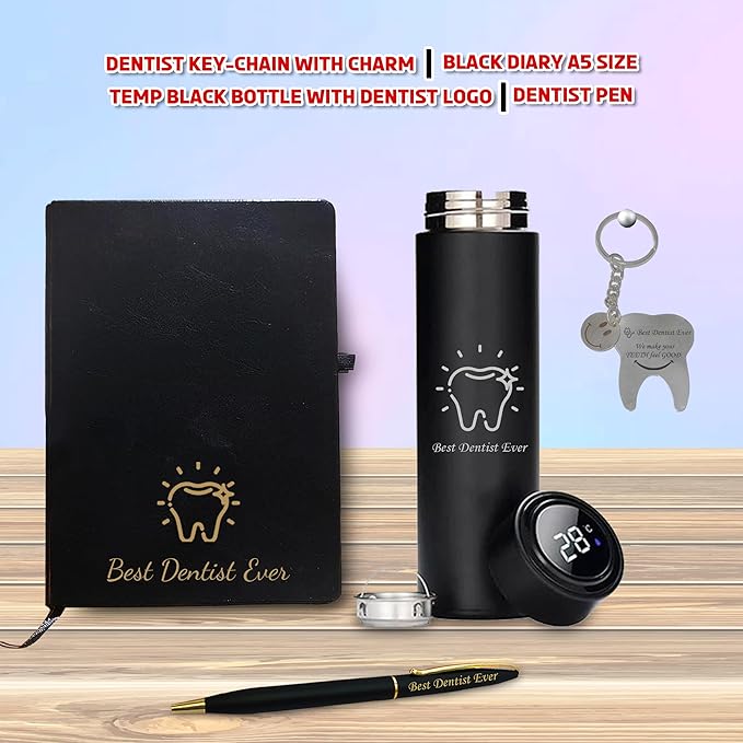 Unique Dentist Gift Set – Keychain, Pen, Bottle & Diary with ‘Best Dentist Ever’.