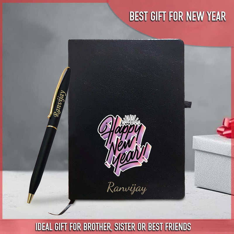 New Year Gift Set - Personalized Leather Diary and Metal Pen