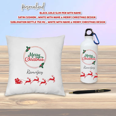 Customized Bottle, Satin Cushion & Pen Engraved