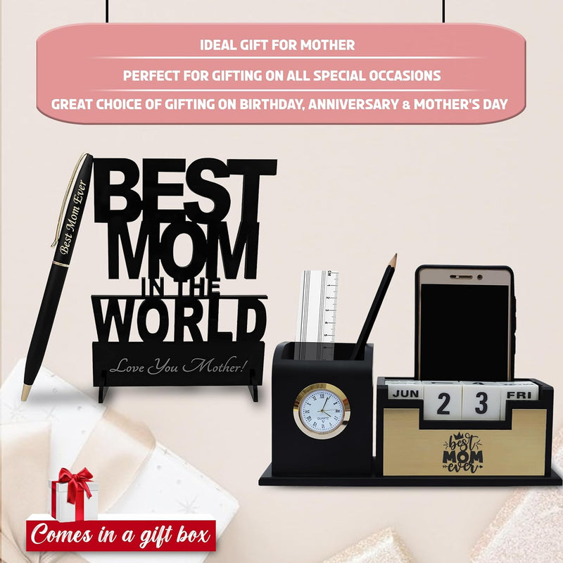 Celebrate Mom’s Love – Engraved Pen Stand & Acrylic Stand Combo.