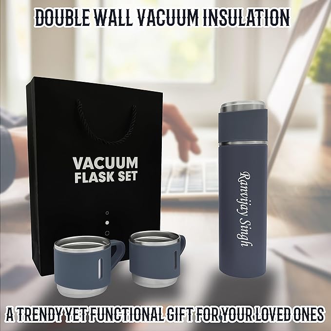 Personalized Stainless Steel Vacuum Flask with 3 Cups