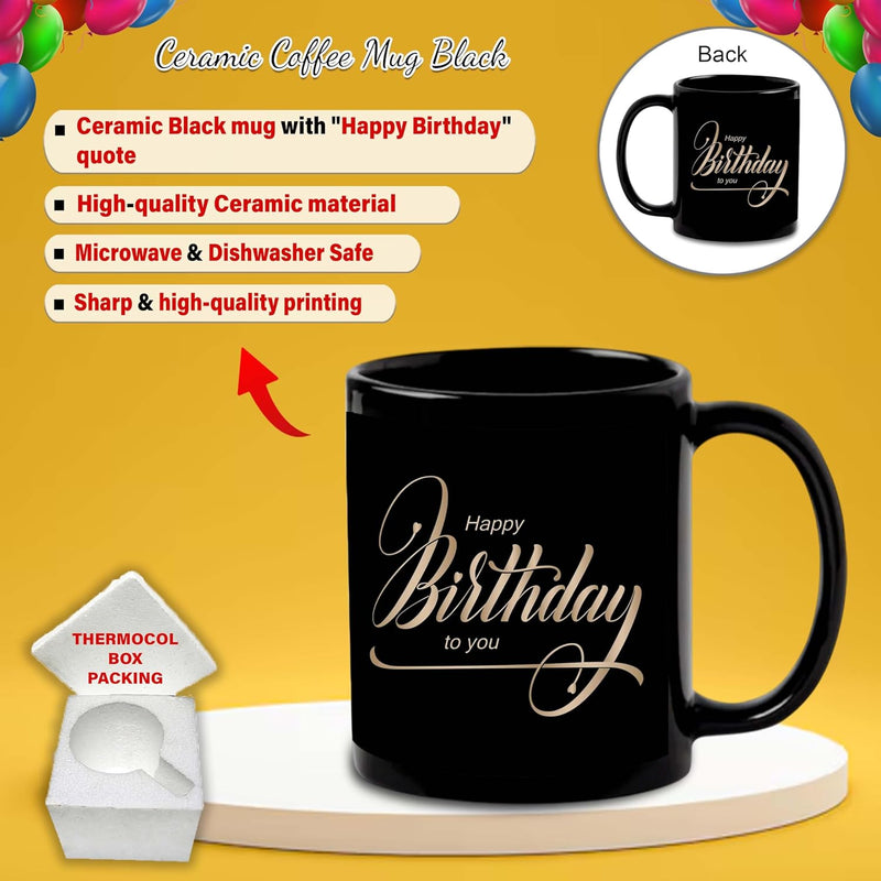 Black Ceramic Birthday Theme Mug & Keychain.