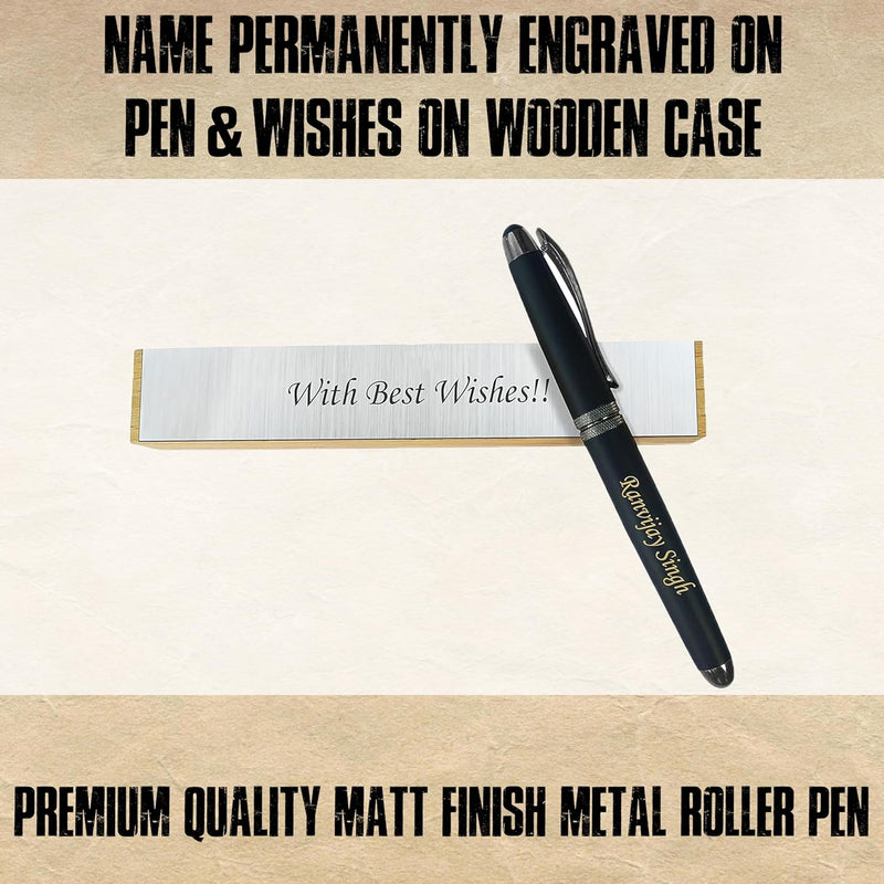 Personalized Steel Grey Leaf Pen with Custom Wooden Box