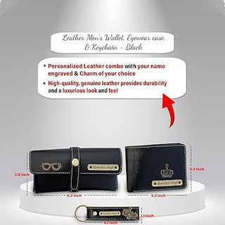 Father's Day Gift Combo- Customized Pen, Black Diary, Men's Wallet, Eyewear Case, & Keychain.