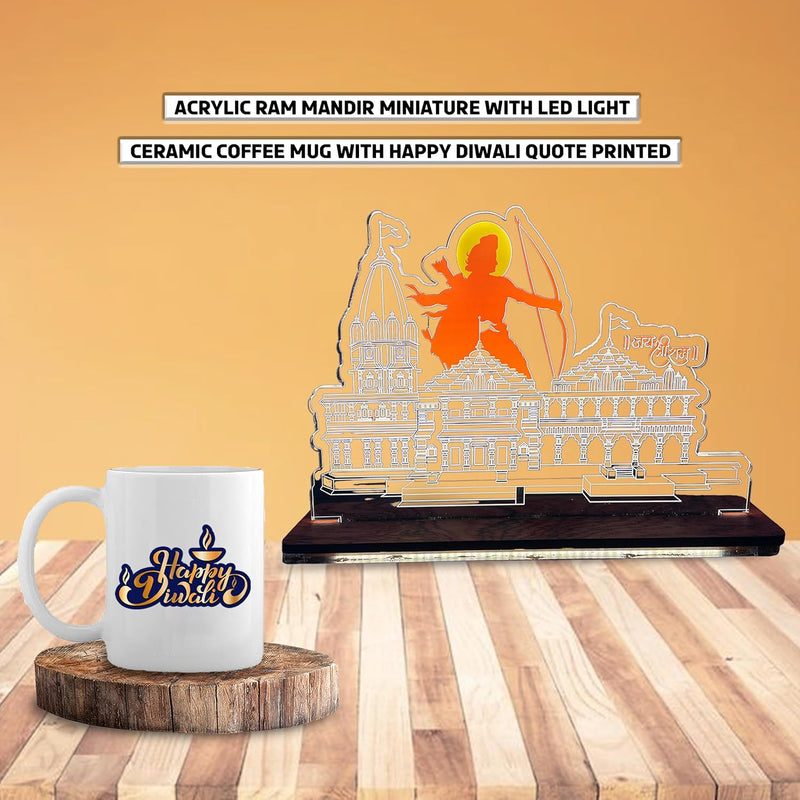 Diwali Gift Set - Acrylic Ram Mandir Miniature & Diwali Coffee Mug