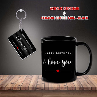 Black Ceramic Birthday Theme Mug & Keychain.