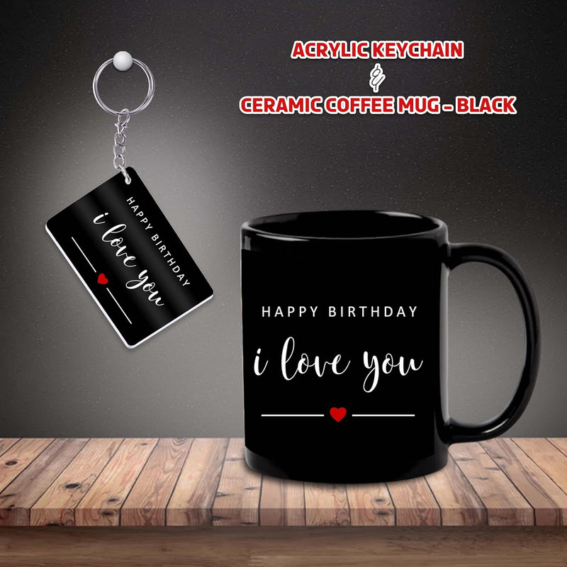 Black Ceramic Birthday Theme Mug & Keychain.