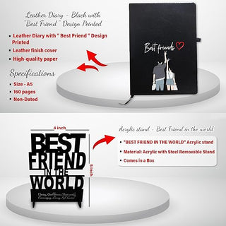 Friendship Combo Set- Cushion, Acrylic Stand, and Black Leather Diary.