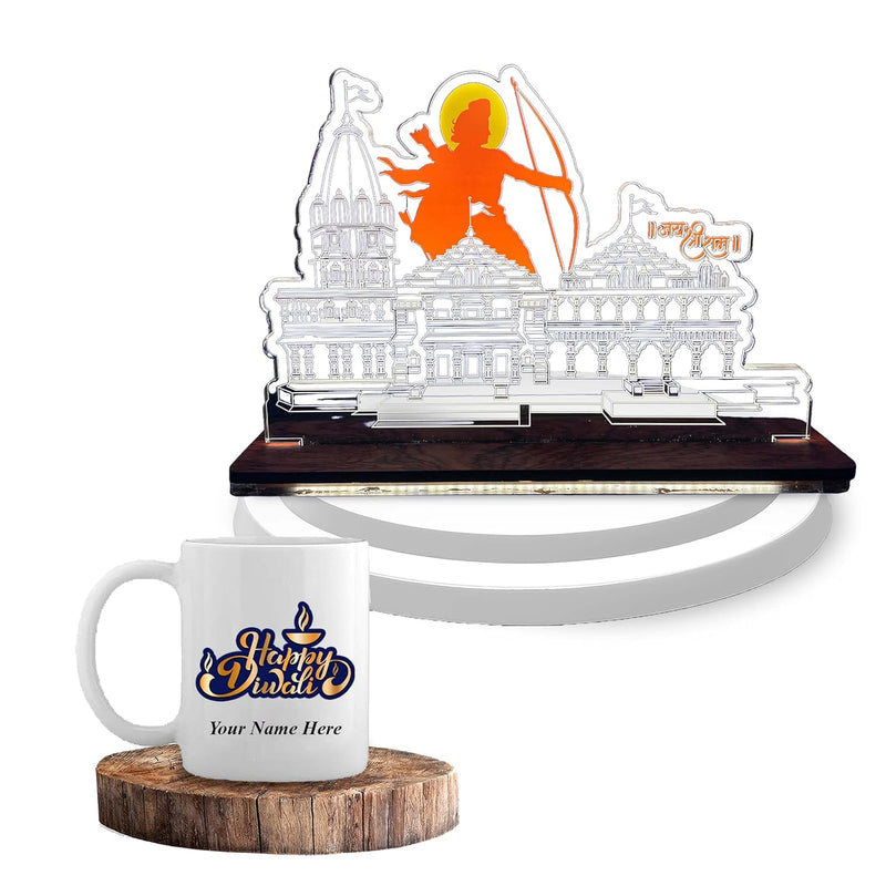 Diwali Gift Set - Acrylic Ram Mandir Miniature & Diwali Mug