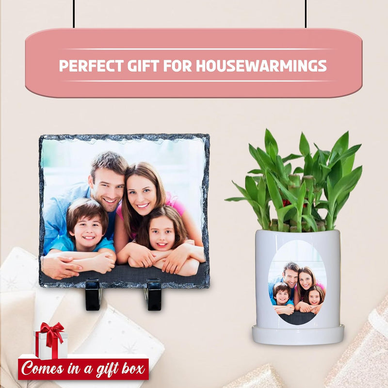 Housewarming Gift Combo Set- Custom Stone Frame & Plant Pot