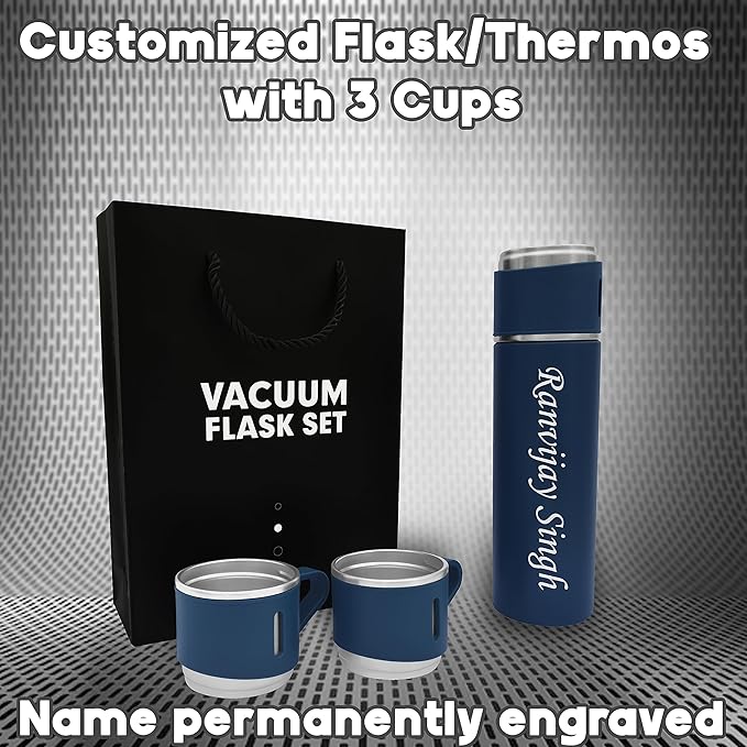 Personalized Stainless Steel Vacuum Flask with 3 Cups