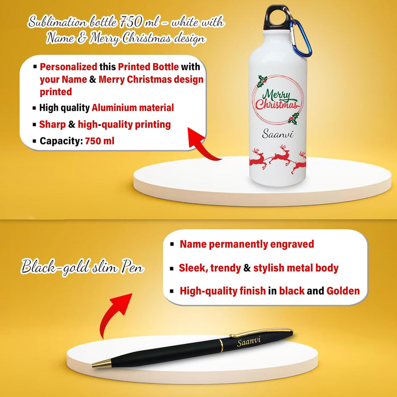 Customized Bottle, Satin Cushion & Pen Engraved