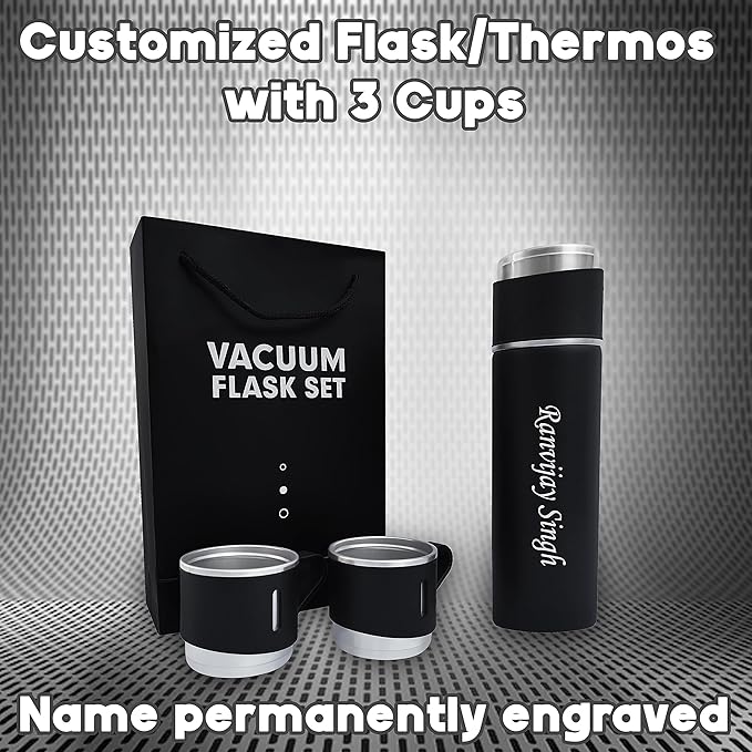 Personalized Stainless Steel Vacuum Flask with 3 Cups