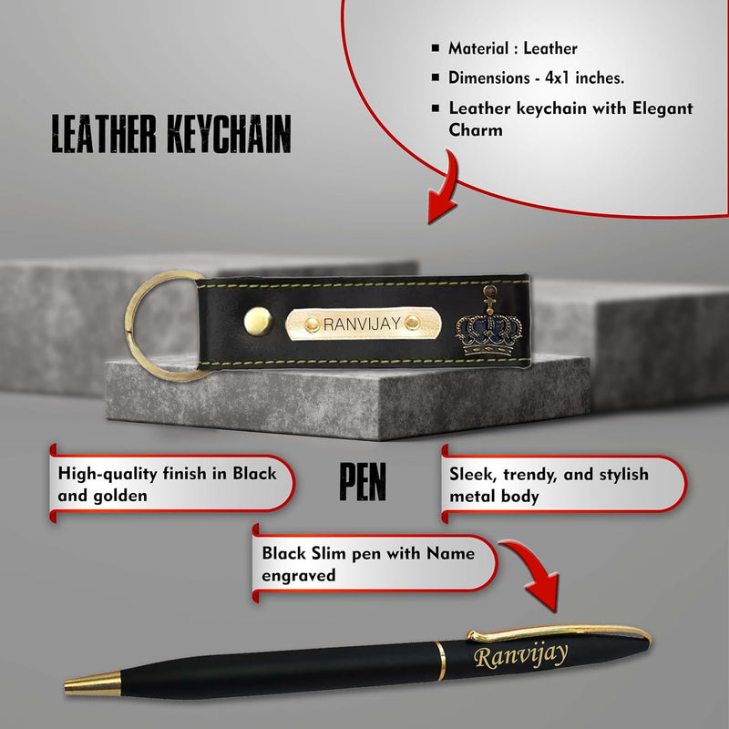 New Year Gift Hamper for Men -Pen, Leather Keychain & Wallet (Black)