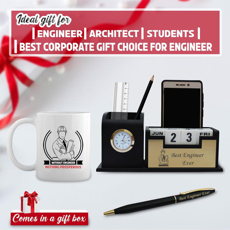 Gifts Engineer Combo Set – Engraved Pen Stand, Custom Pen & Engineer Theme Mug