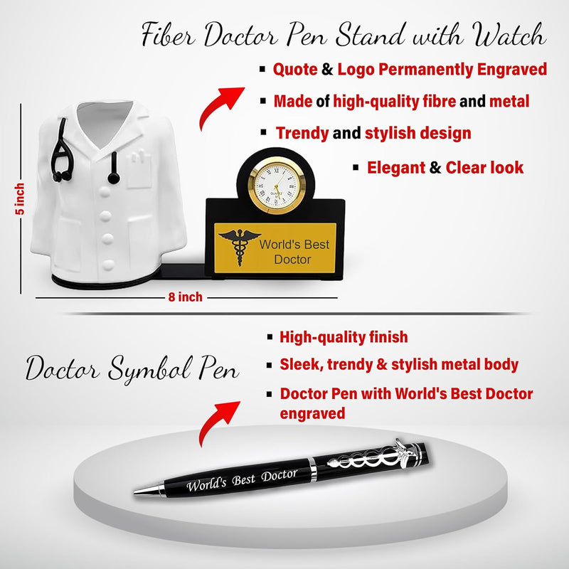 Docto's set of Pen, Pen Stand with Watch, and Coffee Mug