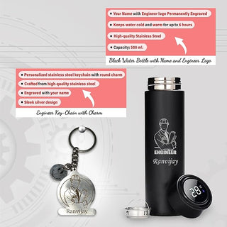 Customized Engineer's Gift Set-Keychain, Sleek Water Bottle, Pen, Wallet & Diary
