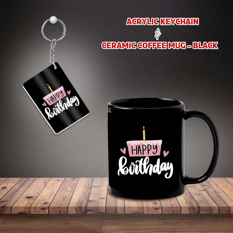 Black Ceramic Birthday Theme Mug & Keychain.