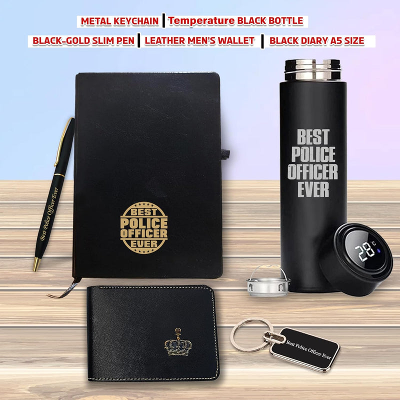 Gifts Police Set NP – Engraved Pen, Keychain, Bottle, Diary & Wallet with King Charm – Luxury Gifts for Officers