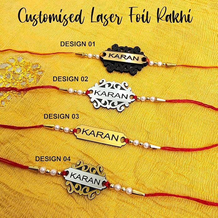 Customized Laser Foil Rakhi with Name Engraved –