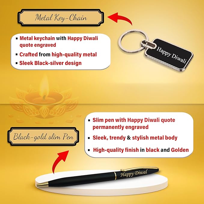 Diwali Set for Women - Clutch, Slim Pen & Metal Keychain