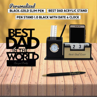 Best Dad Gift Combo - Engraved Pen, Pen Stand & Acrylic Stand