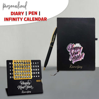 New Year Hamper Combo (Black) - Infinity Calendar, Slim Pen & Leather Diary