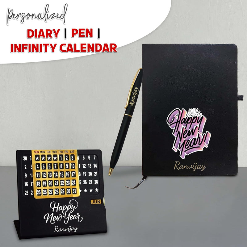 New Year Hamper Combo (Black) - Infinity Calendar, Slim Pen & Leather Diary