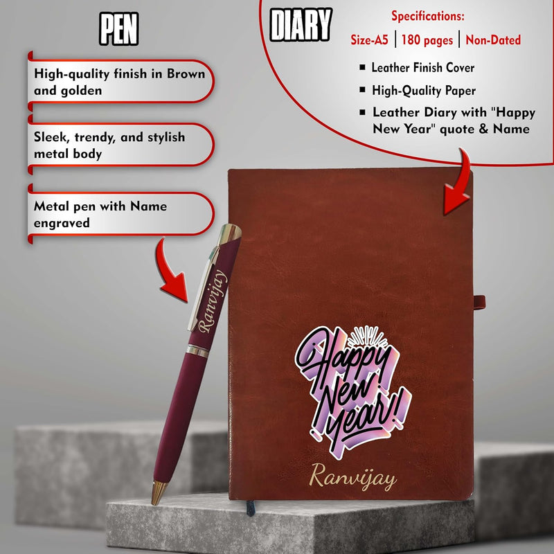 New Year Gift Hamper - Brown Pen, Diary, and Pen Stand