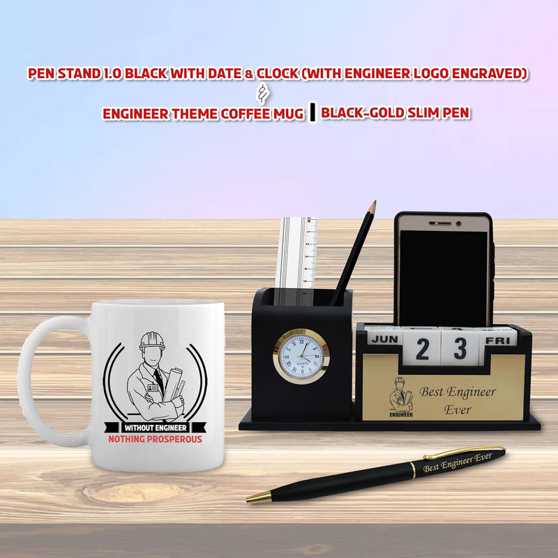 Gifts Engineer Combo Set – Engraved Pen Stand, Custom Pen & Engineer Theme Mug