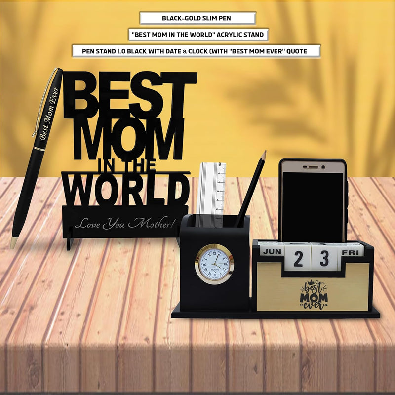 Celebrate Mom’s Love – Engraved Pen Stand & Acrylic Stand Combo.