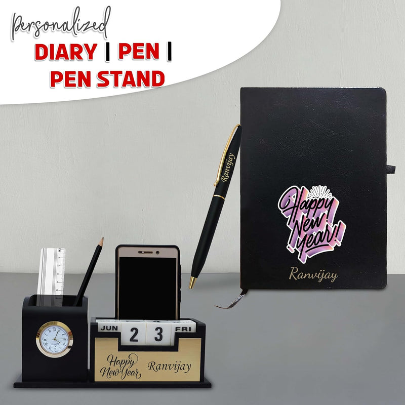 New Year Gift Hamper - Brown Pen, Diary, and Pen Stand