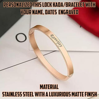 Black Lock Kada Bracelet - Custom Name Engraved
