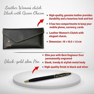 Gifts Engineer Combo (Female) – Engraved Pen, Keychain & Queen Charm