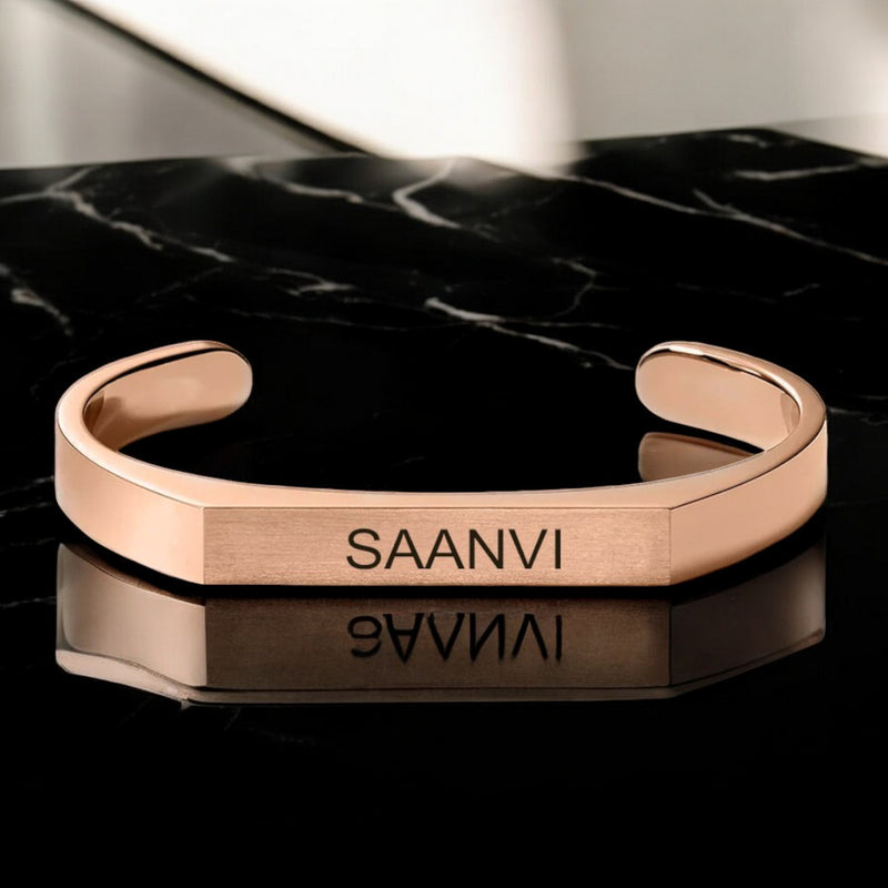 Stainless Steel Kada Bracelet - Engraved Name Armlet for Men & Women.