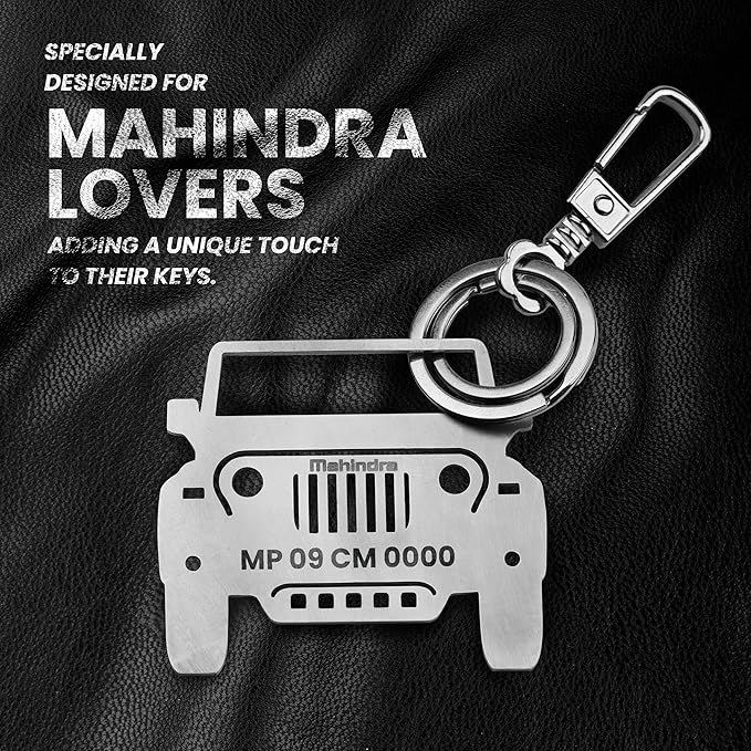 "Personalized Stainless Steel Mahindra Keychain with Name Engraving"