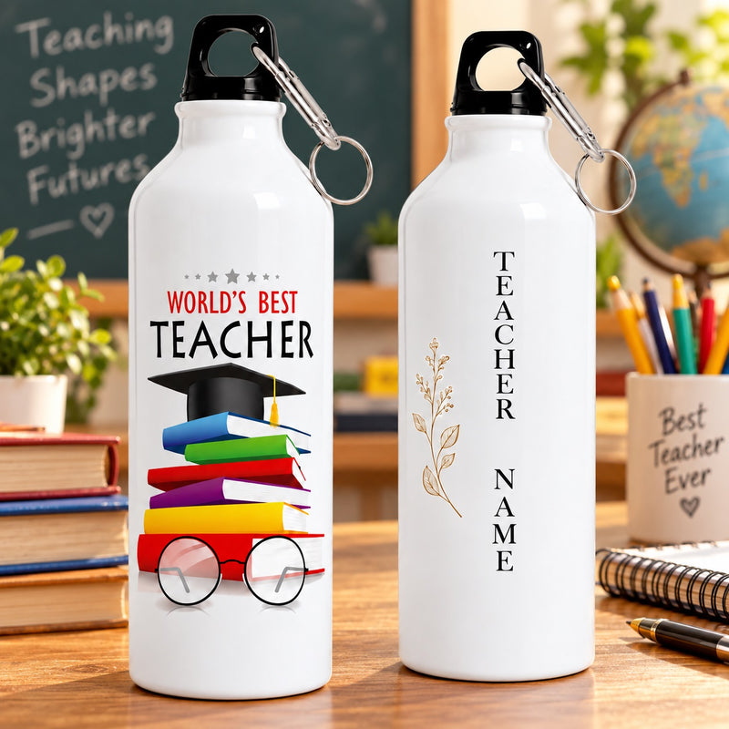 Personalized Teacher’s Day Aluminium Sipper Bottle with Name | World’s Best Teacher Gift