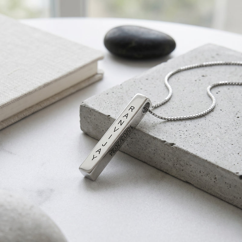 Personalized Bar Pendant Silver (Name on all 4 Sides)