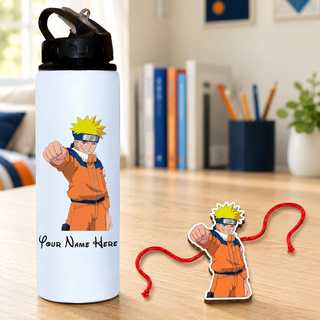 Customized 750 ML Aluminium Sipper Bottle with Name & Favourite Cartoon Print & Personalized Cartoon Caricature Rakhi (Copy) (Copy) (Copy)