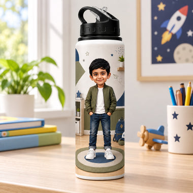Personalised Water Bottle with Avatar & Photo for Boys – Customized Water Bottle for Kids 750ml