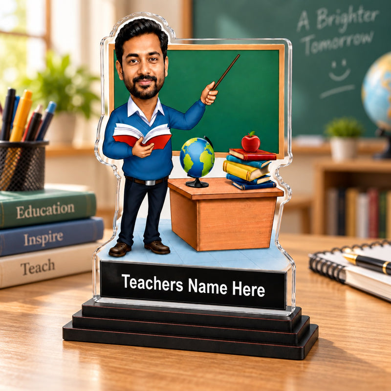 Customized Teacher Caricature with Photo | Personalized Face Changing Caricature Gift for Teacher, Sir, Ma’am, Professor & Mentor | Unique Teachers Day Gift
