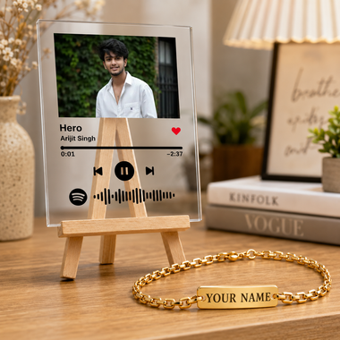 Customized Chain Rakhi with Name Engraving & Customized Spotify Photo Frame with Song Code